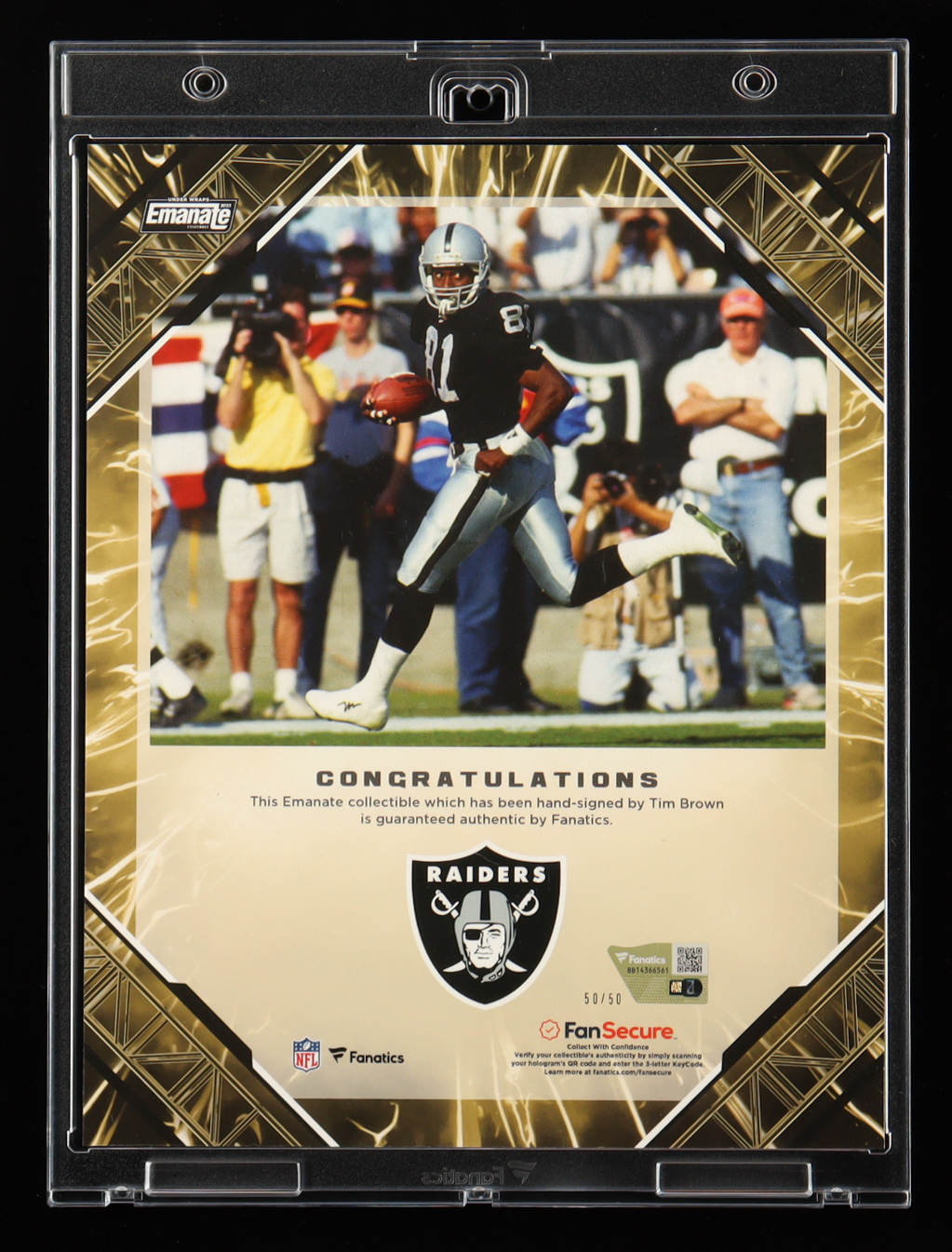 Tim Brown Signed 2025 Fanatics Under Wraps Emanate Gold 8x10 Photo #50/50 (Fanatics) at PristineAuction.com Tim Brown Signed 2025 Fanatics Under Wraps Emanate Gold 8x10 Photo #50/50 (Fanatics) at PristineAuction.com