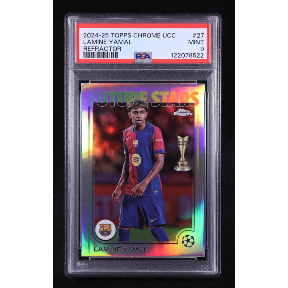 Lamine Yamal 2024-25 Topps Chrome UEFA Club Competitions Refractors #27 FS (PSA 9) at PristineAuction.com