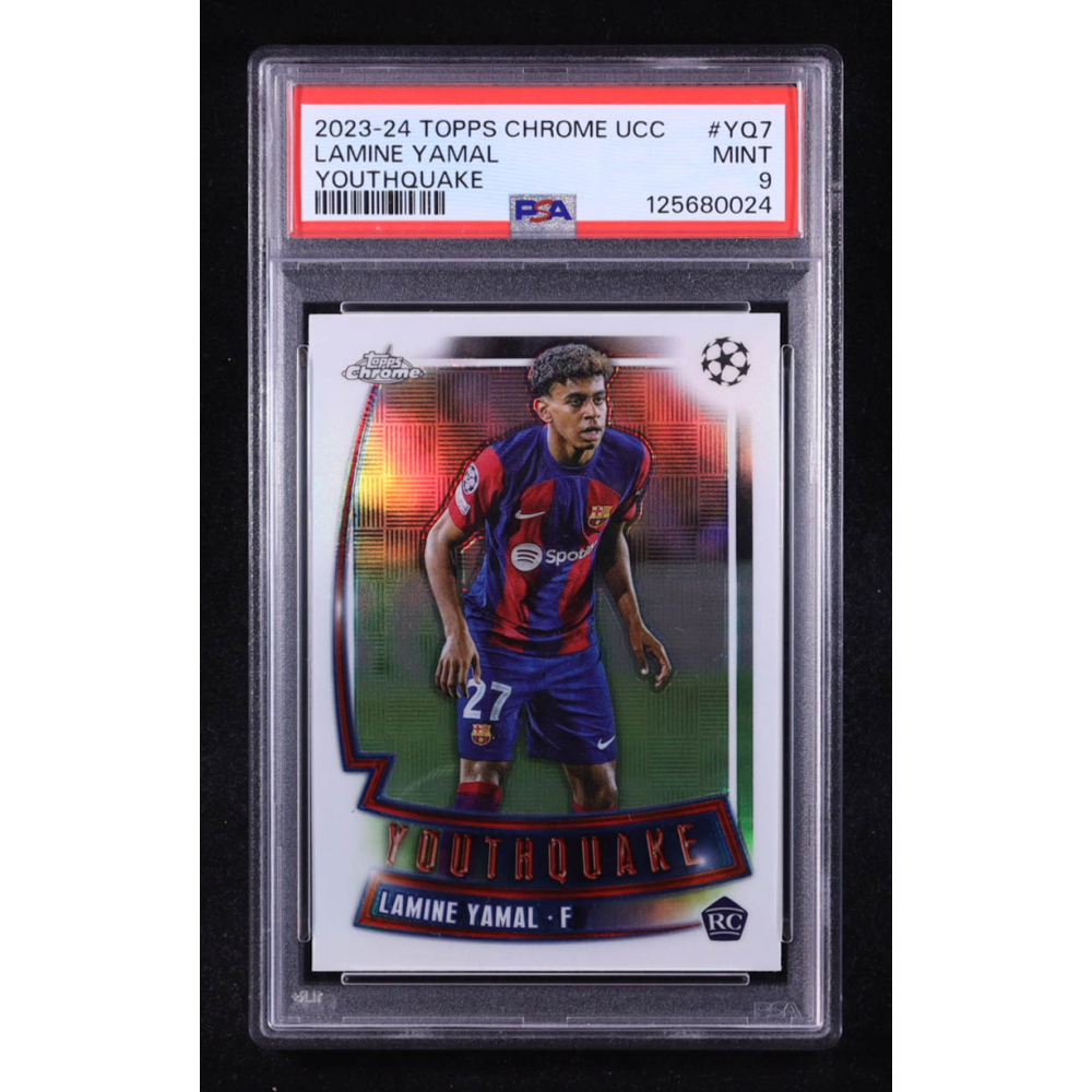Lamine Yamal 2023-24 Topps Chrome UEFA Club Competitions '24 Topps Chrome Youthquake #YQ7 RC (PSA 9) at PristineAuction.com