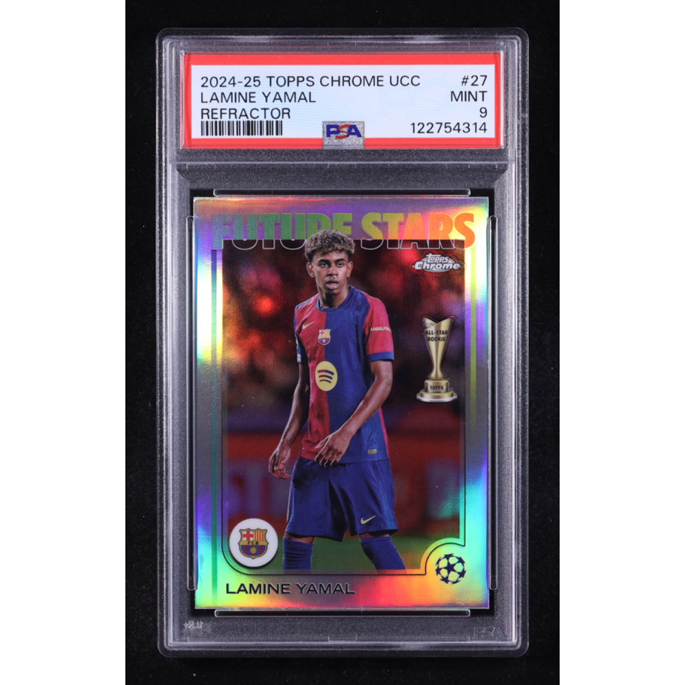 Lamine Yamal 2024-25 Topps Chrome UEFA Club Competitions Refractors #27 FS (PSA 9) at PristineAuction.com