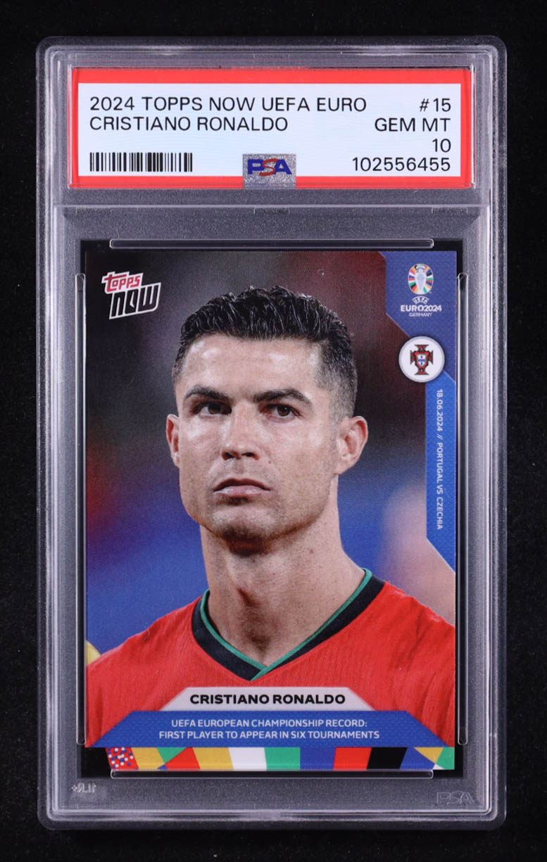 Cristiano Ronaldo 2024 Topps Now UEFA Euro #15 (PSA 10) at PristineAuction.com Cristiano Ronaldo 2024 Topps Now UEFA Euro #15 (PSA 10) at PristineAuction.com