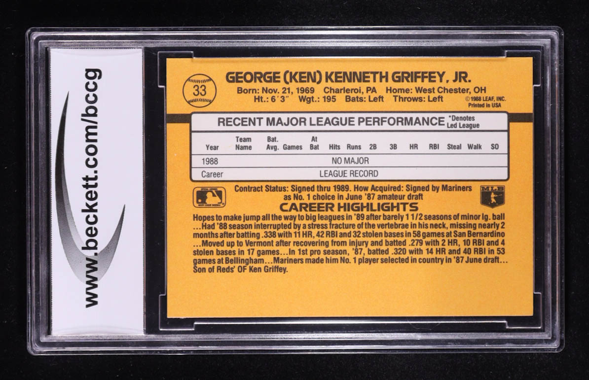 Ken Griffey Jr. 1989 Donruss Rated Rookie #33 RC (BCCG 10) at PristineAuction.com Ken Griffey Jr. 1989 Donruss Rated Rookie #33 RC (BCCG 10) at PristineAuction.com