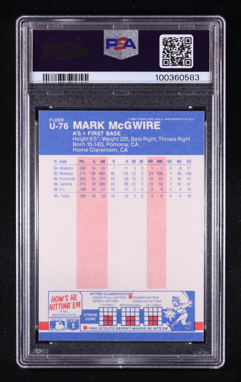 Mark McGwrire 1987 Fleer Update #U-76 RC (PSA 9) at PristineAuction.com Mark McGwrire 1987 Fleer Update #U-76 RC (PSA 9) at PristineAuction.com