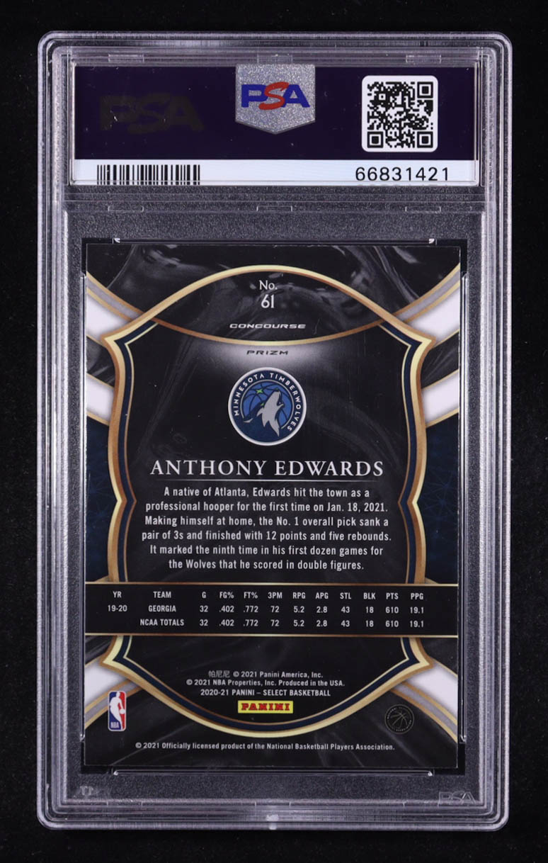 Anthony Edwards 2020-21 Select Prizms Blue White Purple Ice #61 RC (PSA 9) at PristineAuction.com Anthony Edwards 2020-21 Select Prizms Blue White Purple Ice #61 RC (PSA 9) at PristineAuction.com