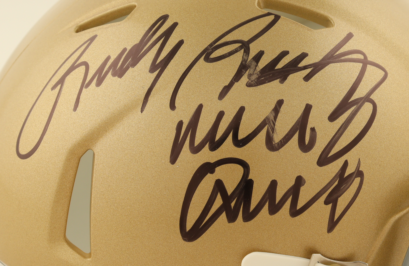Rudy Ruettiger Signed Notre Dame Fighting Irish Speed Mini Helmet Inscribed "Never Quit" (Fanatics) at PristineAuction.com Rudy Ruettiger Signed Notre Dame Fighting Irish Speed Mini Helmet Inscribed "Never Quit" (Fanatics) at PristineAuction.com