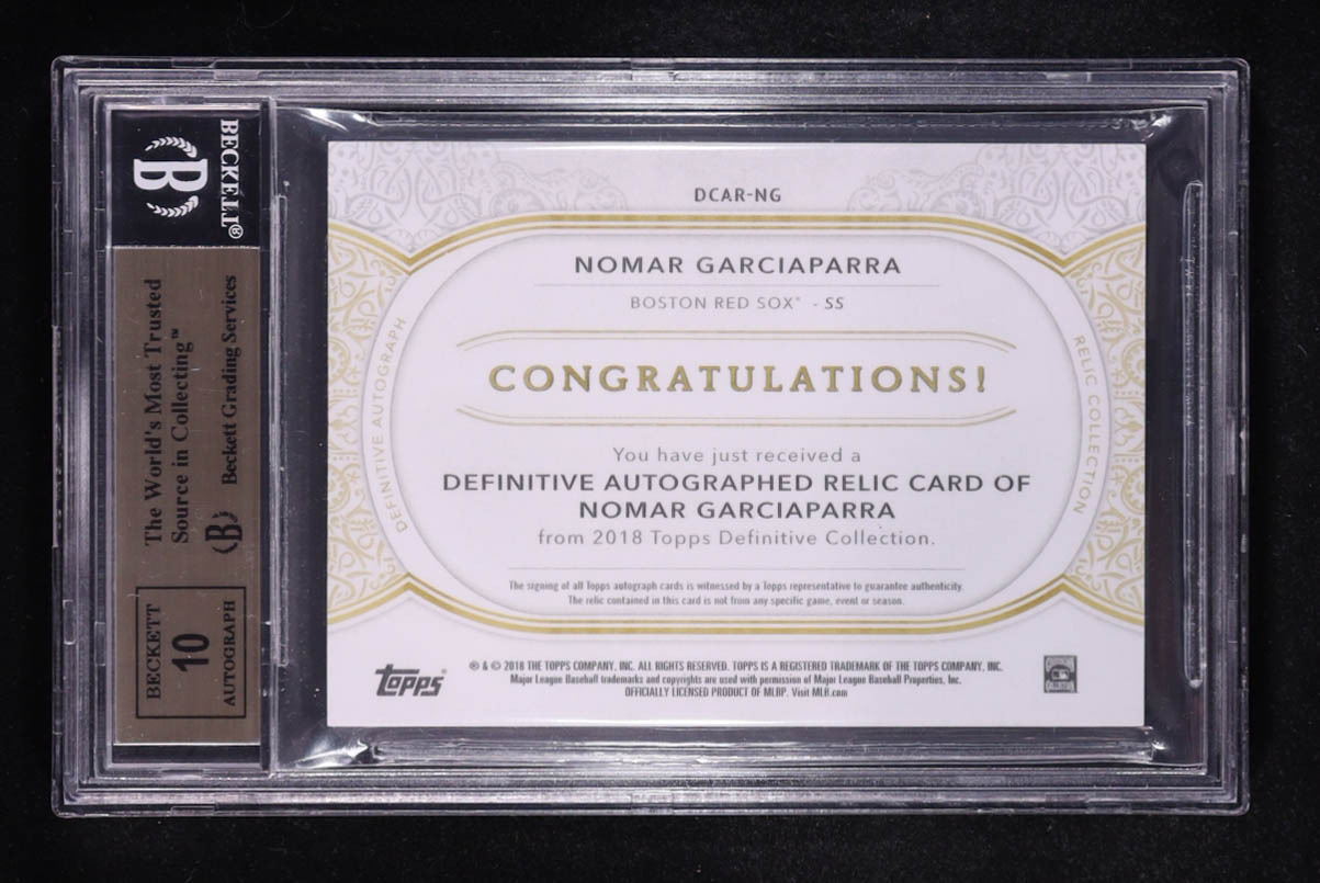 Nomar Garciaparra 2018 Topps Definitive Collection Definitive Autograph Relics #DCARNG #14/40 (BGS 9.5 | Autograph Graded 10) at PristineAuction.com Nomar Garciaparra 2018 Topps Definitive Collection Definitive Autograph Relics #DCARNG #14/40 (BGS 9.5 | Autograph Graded 10) at PristineAuction.com