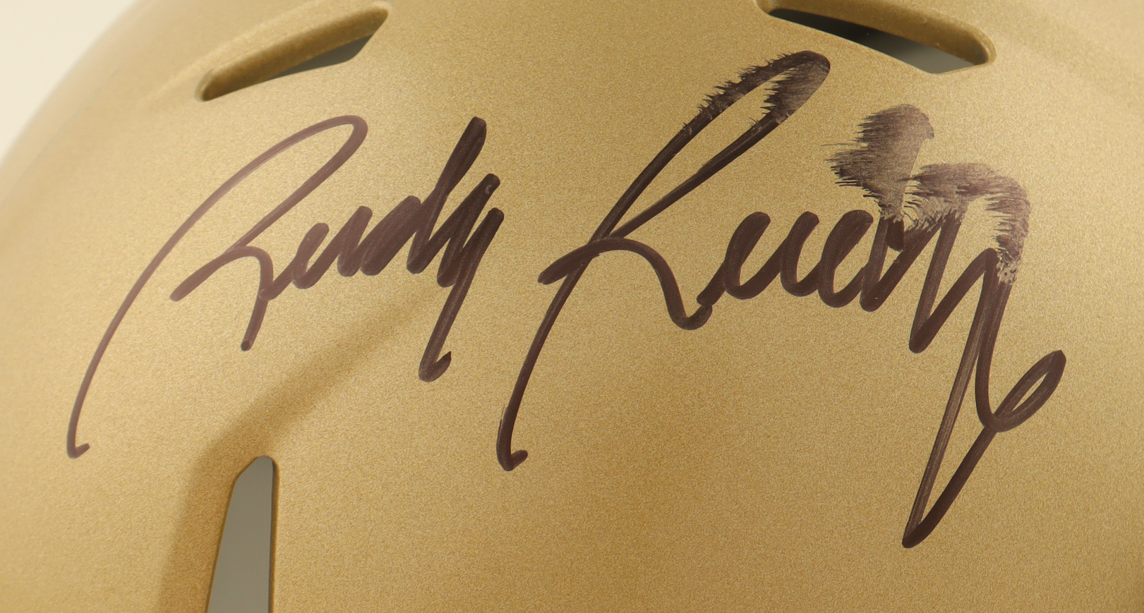 Rudy Ruettiger Signed Notre Dame Fighting Irish Speed Mini Helmet (Fanatics) at PristineAuction.com Rudy Ruettiger Signed Notre Dame Fighting Irish Speed Mini Helmet (Fanatics) at PristineAuction.com