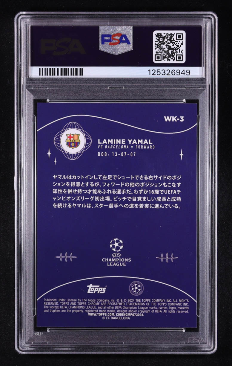 Lamine Yamal 2023-24 Topps Chrome UEFA Club Competitions Japan Wonderkids #WK3 RC (PSA 10) at PristineAuction.com Lamine Yamal 2023-24 Topps Chrome UEFA Club Competitions Japan Wonderkids #WK3 RC (PSA 10) at PristineAuction.com