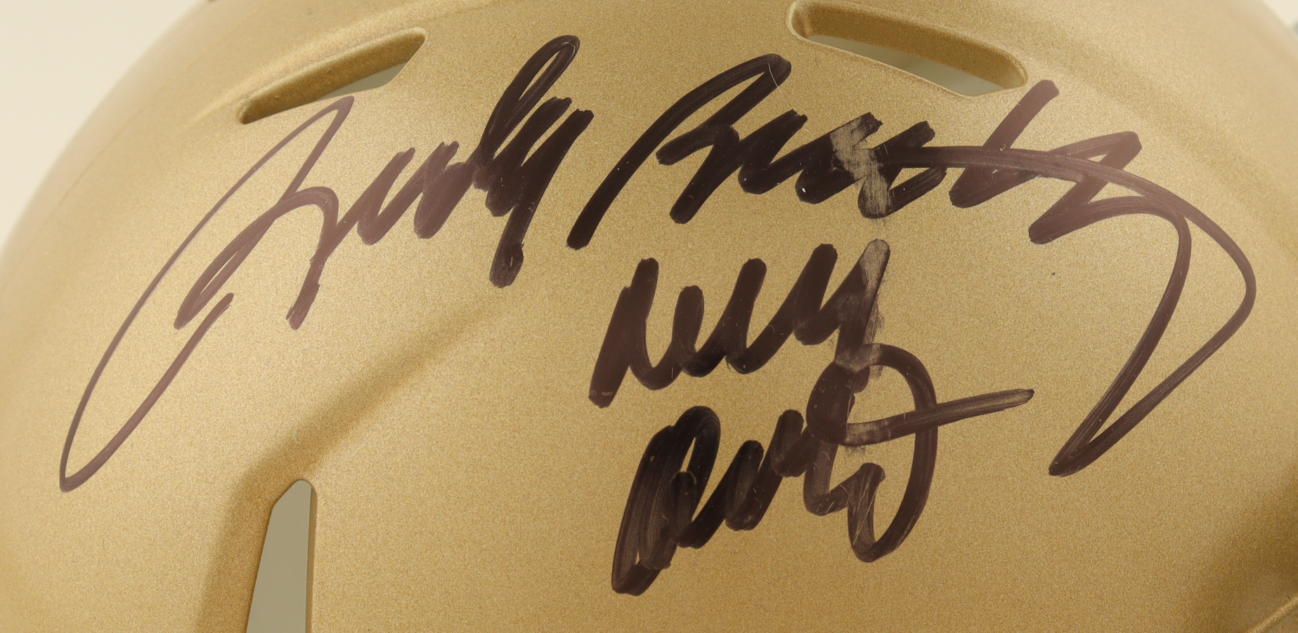 Rudy Ruettiger Signed Notre Dame Fighting Irish Speed Mini Helmet Inscribed "Never Quit" (Fanatics) at PristineAuction.com Rudy Ruettiger Signed Notre Dame Fighting Irish Speed Mini Helmet Inscribed "Never Quit" (Fanatics) at PristineAuction.com
