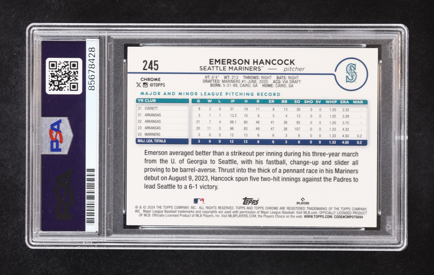 Emerson Hancock Signed 2024 Topps Chrome #245 RC (PSA | Auto 10) at PristineAuction.com Emerson Hancock Signed 2024 Topps Chrome #245 RC (PSA | Auto 10) at PristineAuction.com