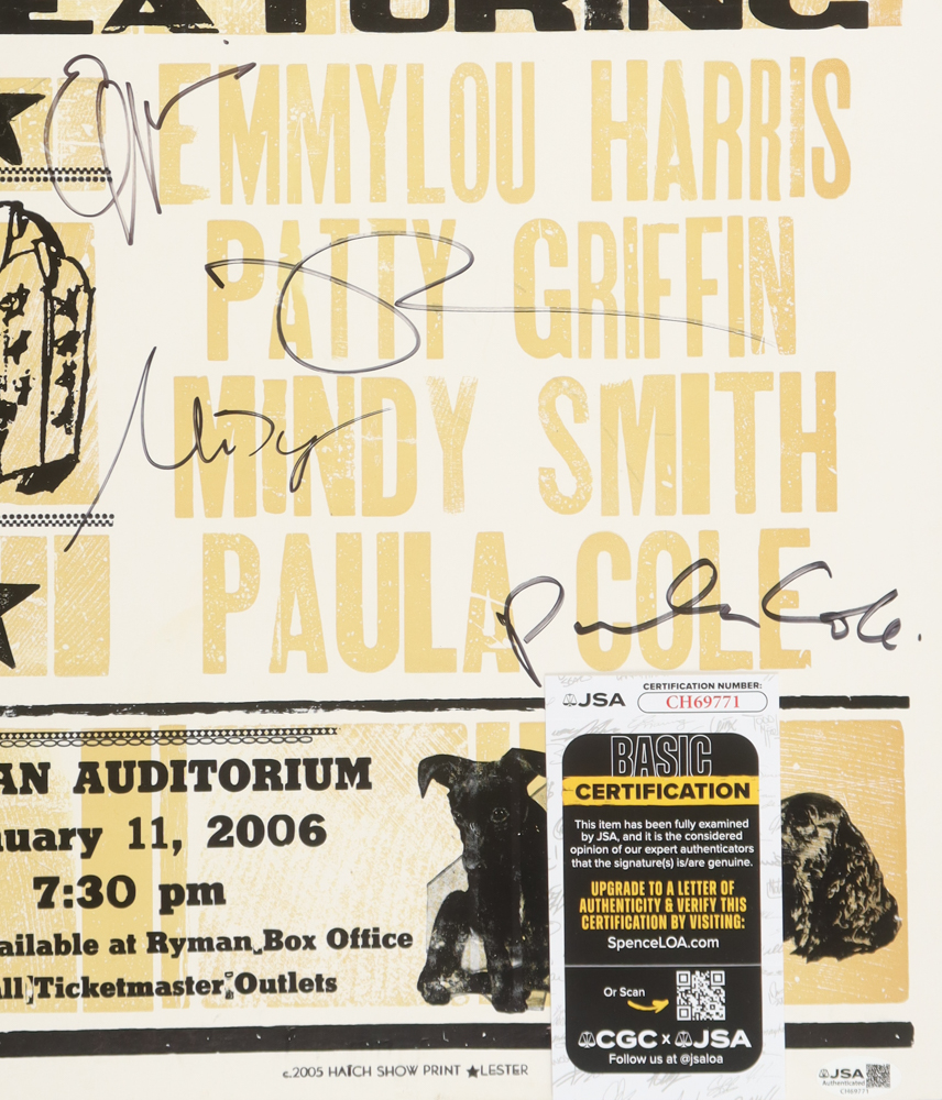 2006 "Pics 'N Paws" Benefit Concert Print On Foam Signed By (4) Emmylou Harris, Patty Griffin, Mandy Smith & Paula Cole (JSA) at PristineAuction.com 2006 "Pics 'N Paws" Benefit Concert Print On Foam Signed By (4) Emmylou Harris, Patty Griffin, Mandy Smith & Paula Cole (JSA) at PristineAuction.com