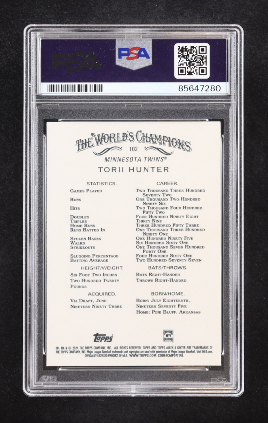 Torii Hunter Signed 2024 Topps Allen and Ginter #102 (PSA | Auto 10) at PristineAuction.com Torii Hunter Signed 2024 Topps Allen and Ginter #102 (PSA | Auto 10) at PristineAuction.com