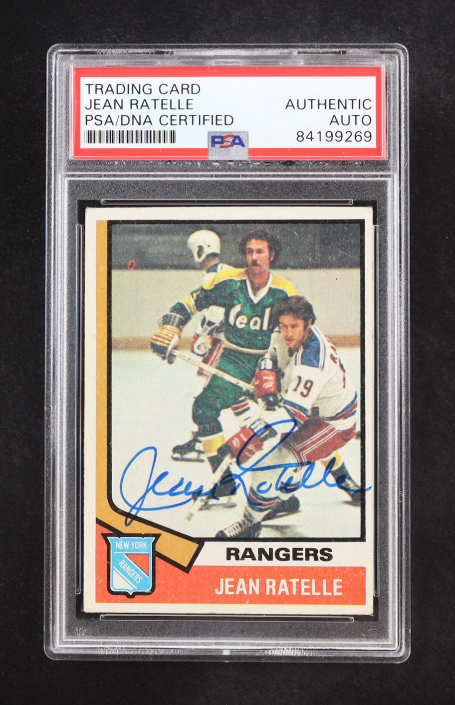 Jean Ratelle Signed 1974-75 Topps #145 (PSA) at PristineAuction.com Jean Ratelle Signed 1974-75 Topps #145 (PSA) at PristineAuction.com
