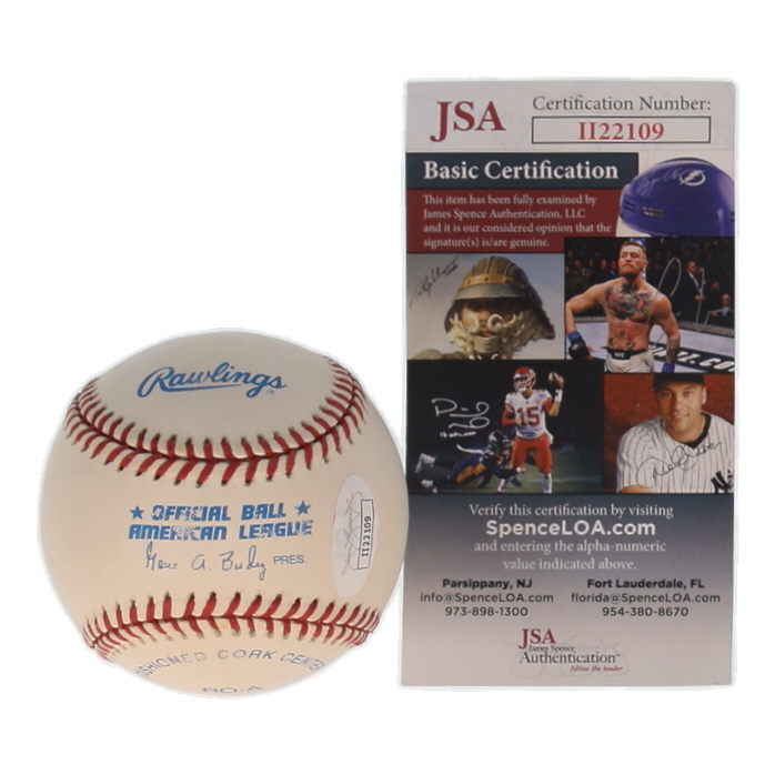 Yogi Berra & Don Larsen Signed OAL Baseball Inscribed "PG 10-8-56" (JSA) at PristineAuction.com Yogi Berra & Don Larsen Signed OAL Baseball Inscribed "PG 10-8-56" (JSA) at PristineAuction.com