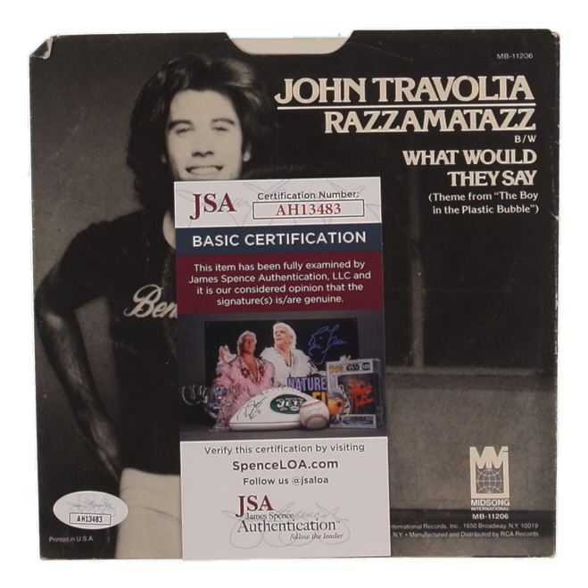 John Travolta Signed "Razzamatazz" 45 RPM Vinyl Record Album Sleeve (JSA) at PristineAuction.com John Travolta Signed "Razzamatazz" 45 RPM Vinyl Record Album Sleeve (JSA) at PristineAuction.com