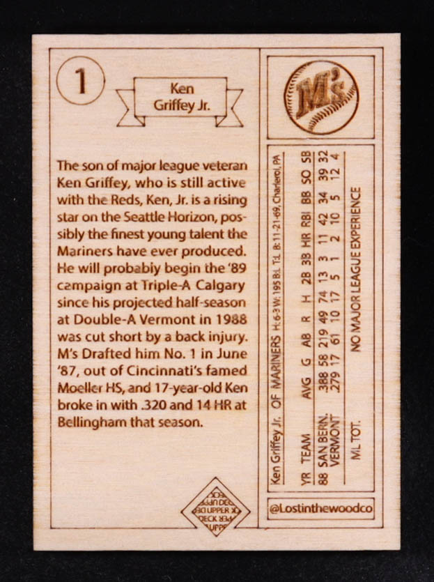 Ken Griffey Jr. Custom Wood Art Trading Card at PristineAuction.com Ken Griffey Jr. Custom Wood Art Trading Card at PristineAuction.com