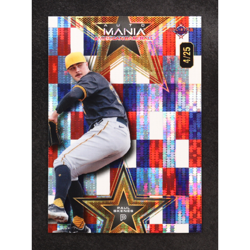Paul Skenes 2024 Wild Card Auto Mania Star Red White Blue Pattern Pulsar #AMASPS3 RC #04/25 at PristineAuction.com