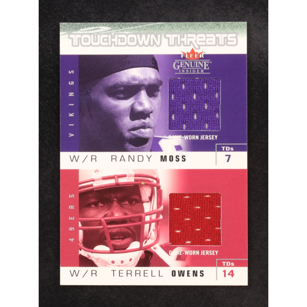 Randy Moss / Terrell Owens 2003 Fleer Genuine Insider Touchdown Threats Jersey Duals #RMTO #034/200 at PristineAuction.com
