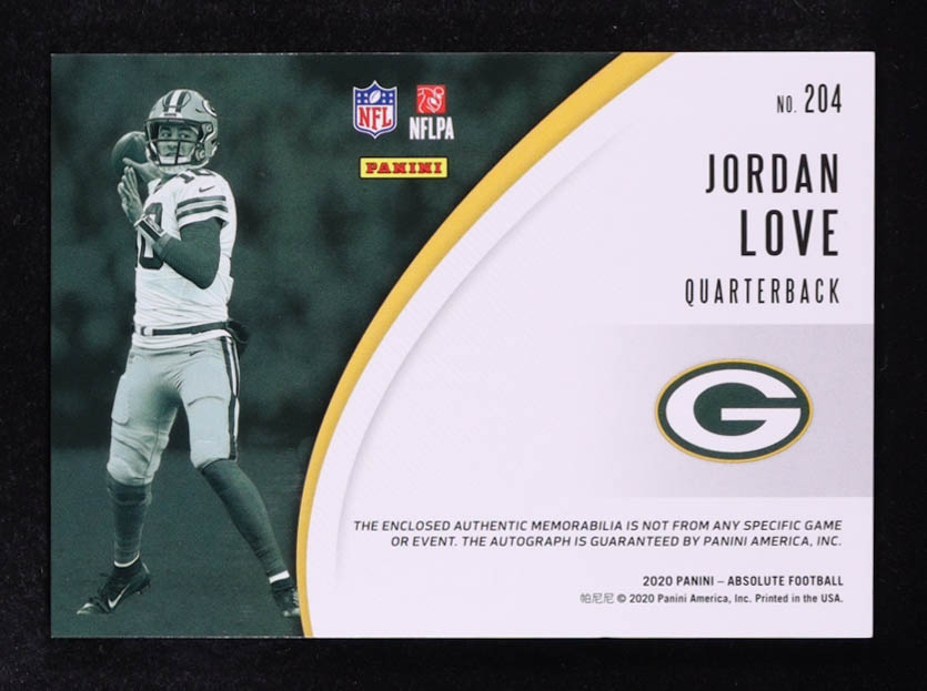 Jordan Love 2020 Absolute #204 Jersey Autograph #134/199 RC at PristineAuction.com Jordan Love 2020 Absolute #204 Jersey Autograph #134/199 RC at PristineAuction.com