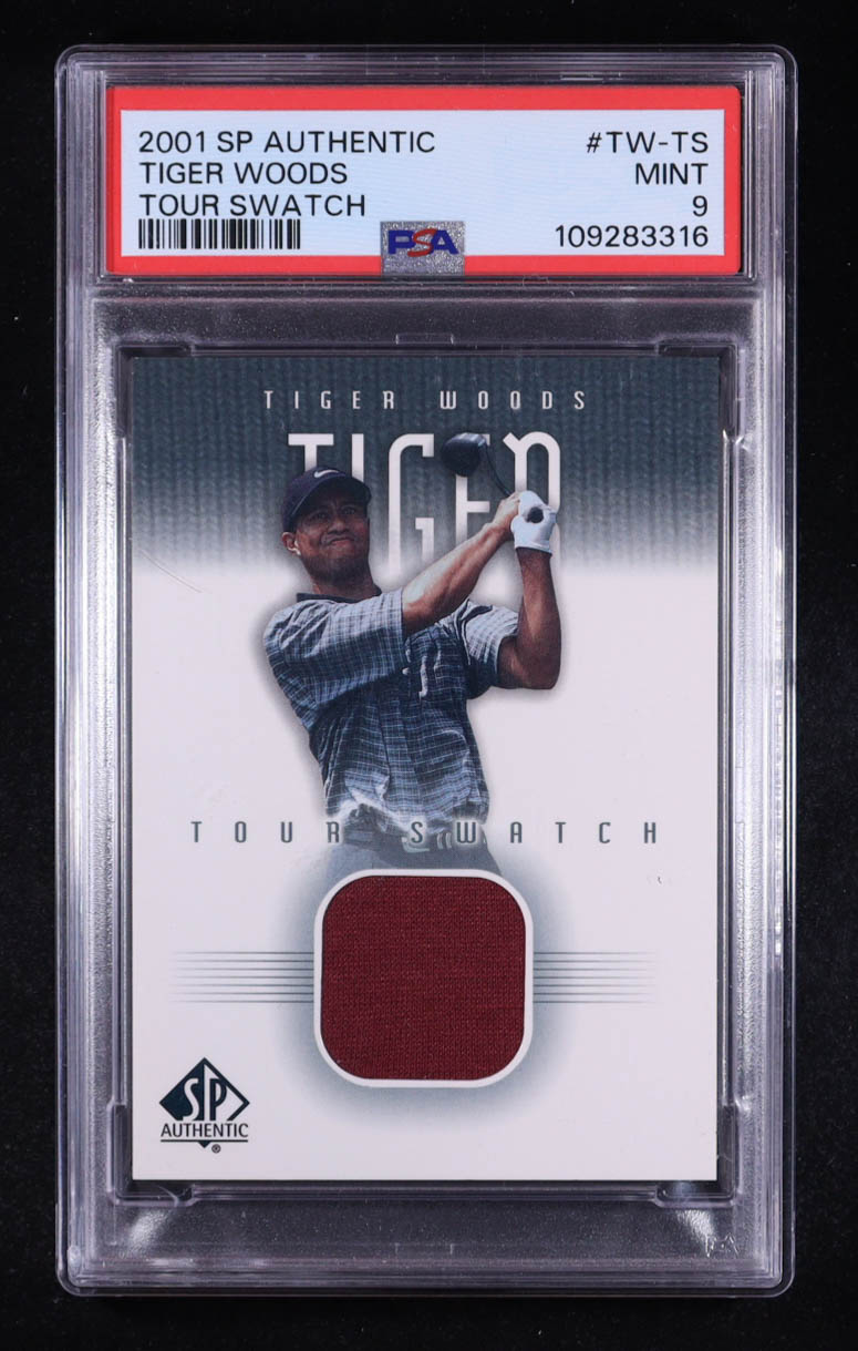Tiger Woods 2001 SP Authentic Tour Swatch #TWTS RC (PSA 9) at PristineAuction.com Tiger Woods 2001 SP Authentic Tour Swatch #TWTS RC (PSA 9) at PristineAuction.com
