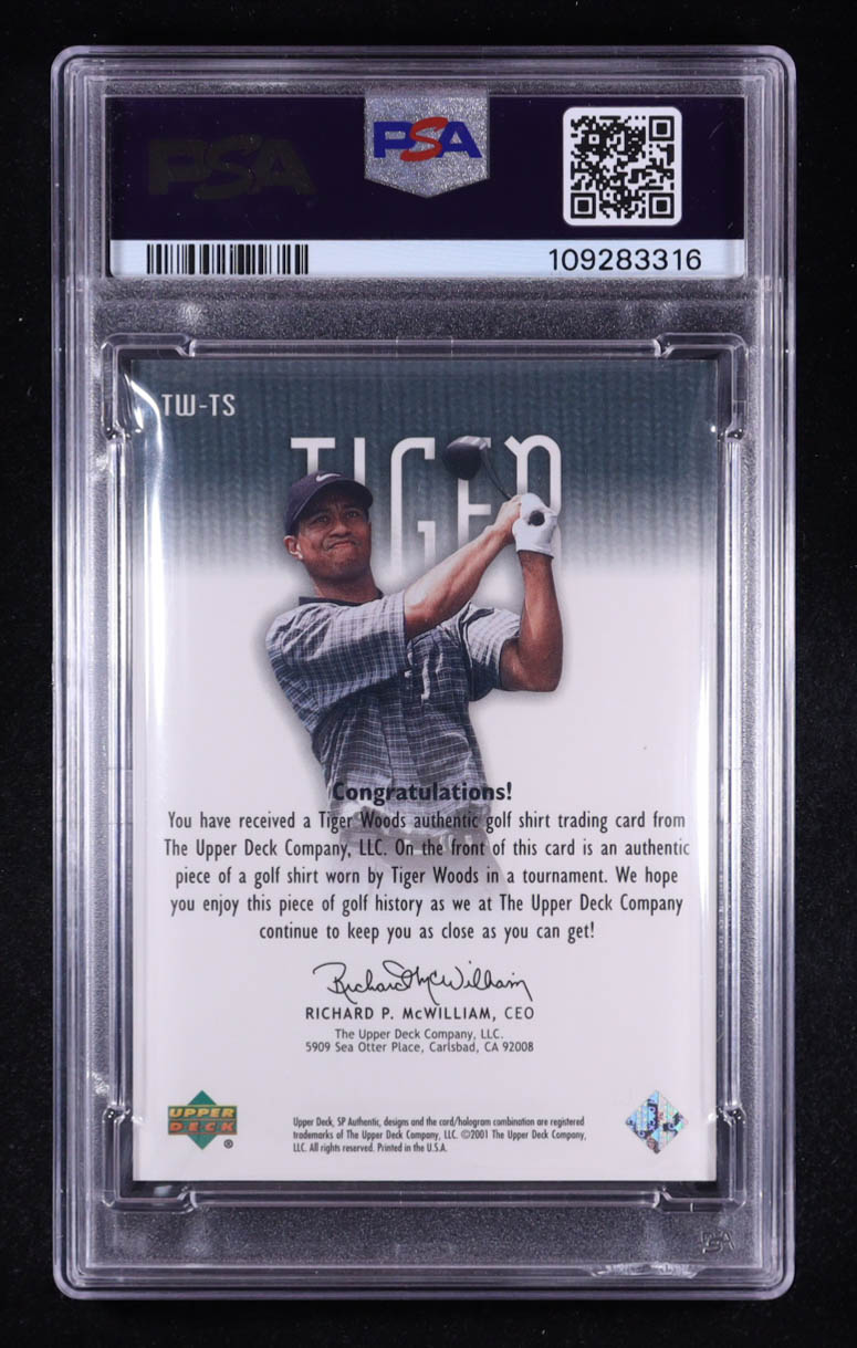 Tiger Woods 2001 SP Authentic Tour Swatch #TWTS RC (PSA 9) at PristineAuction.com Tiger Woods 2001 SP Authentic Tour Swatch #TWTS RC (PSA 9) at PristineAuction.com
