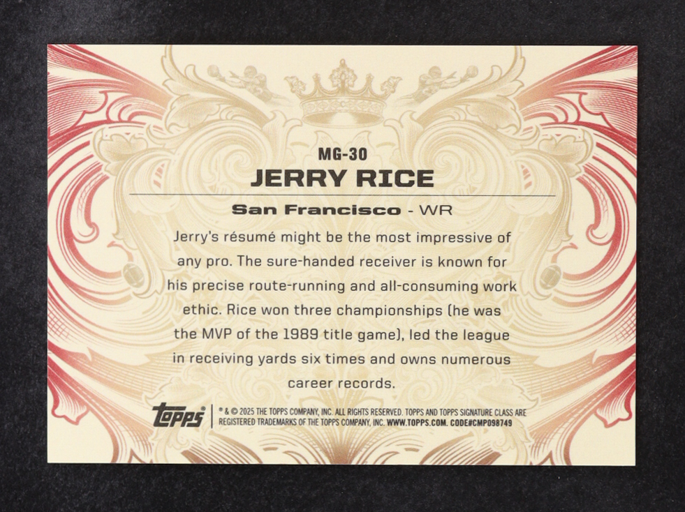 Jerry Rice 2024 Topps Signature Class Monarchs of the Game #MG-30 at PristineAuction.com Jerry Rice 2024 Topps Signature Class Monarchs of the Game #MG-30 at PristineAuction.com