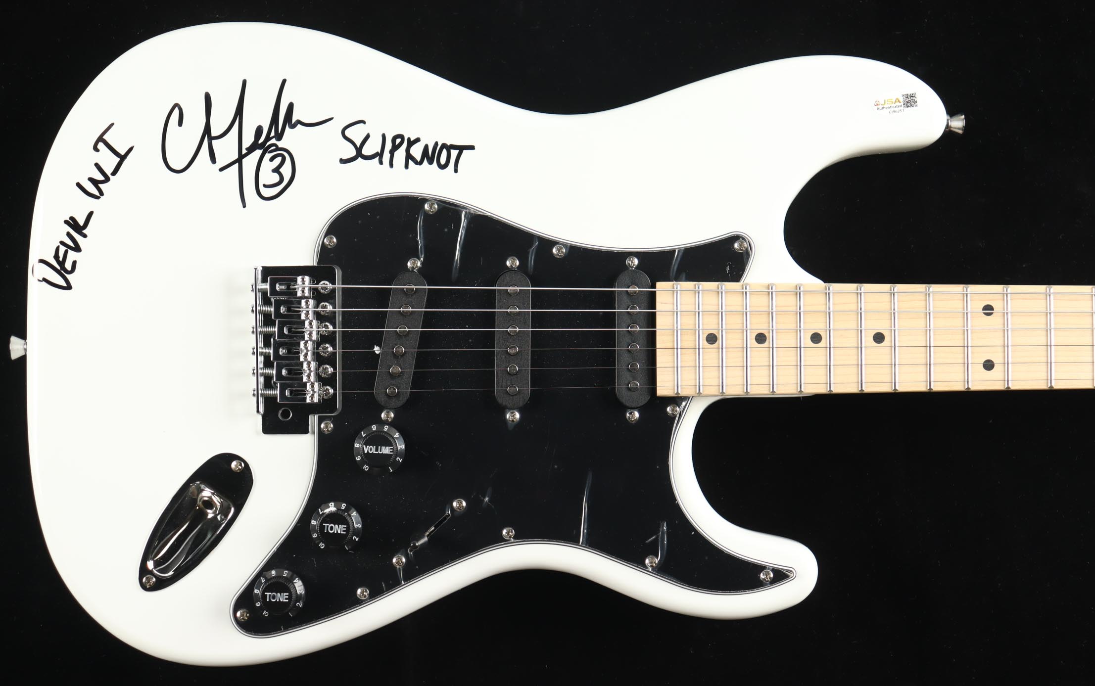 Chris Fehn Signed Electric Guitar Inscribed "Slipknot" & "Devil In I" (JSA) at PristineAuction.com Chris Fehn Signed Electric Guitar Inscribed "Slipknot" & "Devil In I" (JSA) at PristineAuction.com