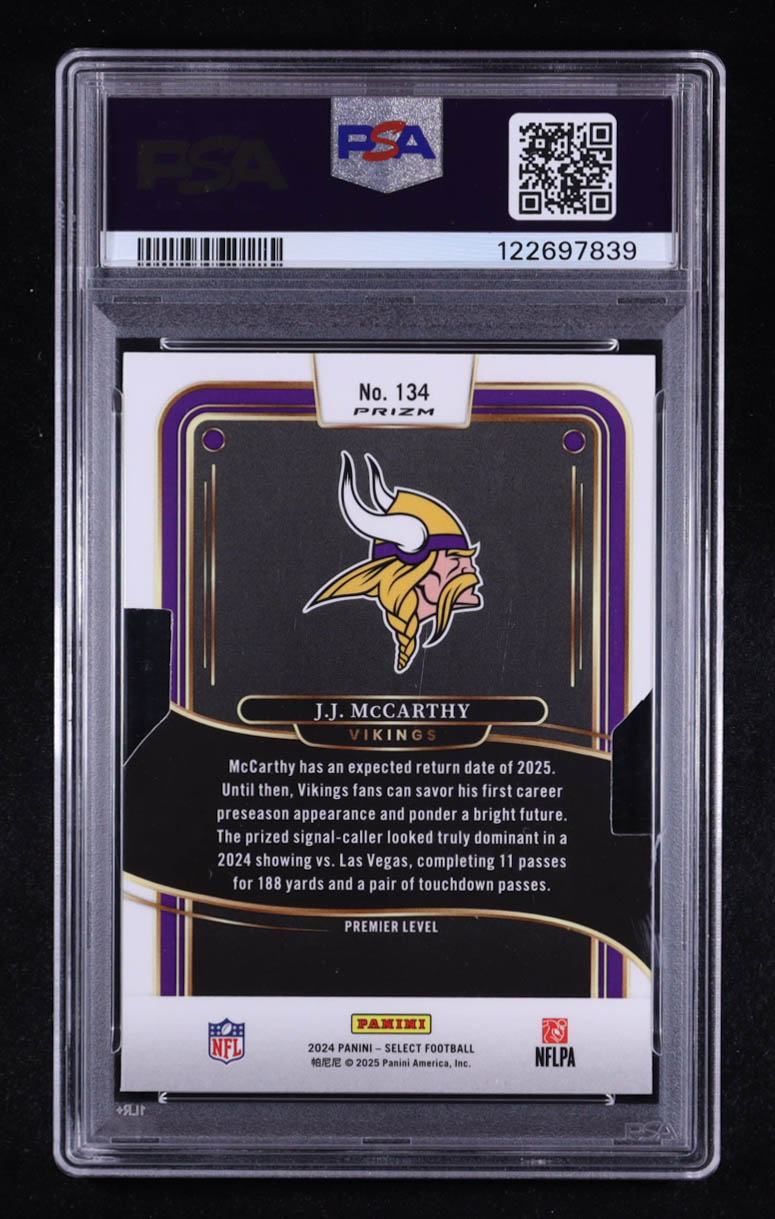 JJ McCarthy 2024 Select Prizm Silver Die Cut #134 RC (PSA 10) at PristineAuction.com JJ McCarthy 2024 Select Prizm Silver Die Cut #134 RC (PSA 10) at PristineAuction.com