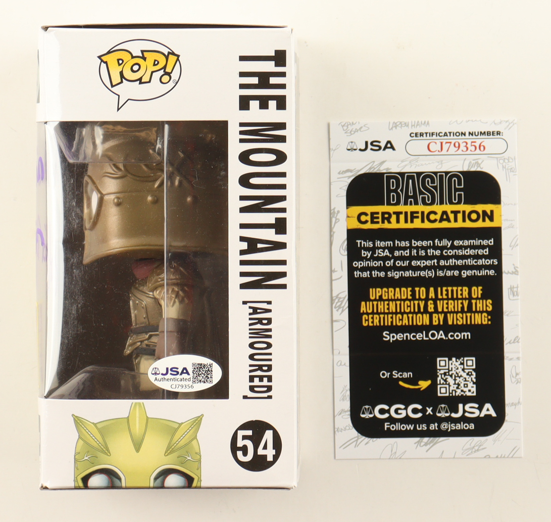 Hafthor Julius Bjornsson Signed "Games Of Thrones" #54 The Mountain (Armoured) Funko Pop! Vinyl Figure Inscribed "The Mountain" (JSA) at PristineAuction.com Hafthor Julius Bjornsson Signed "Games Of Thrones" #54 The Mountain (Armoured) Funko Pop! Vinyl Figure Inscribed "The Mountain" (JSA) at PristineAuction.com