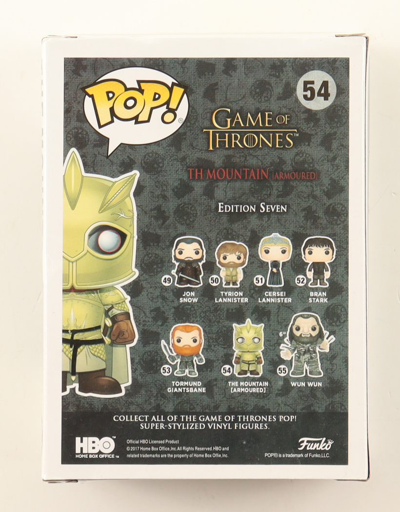Hafthor Julius Bjornsson Signed "Games Of Thrones" #54 The Mountain (Armoured) Funko Pop! Vinyl Figure Inscribed "The Mountain" (JSA) at PristineAuction.com Hafthor Julius Bjornsson Signed "Games Of Thrones" #54 The Mountain (Armoured) Funko Pop! Vinyl Figure Inscribed "The Mountain" (JSA) at PristineAuction.com