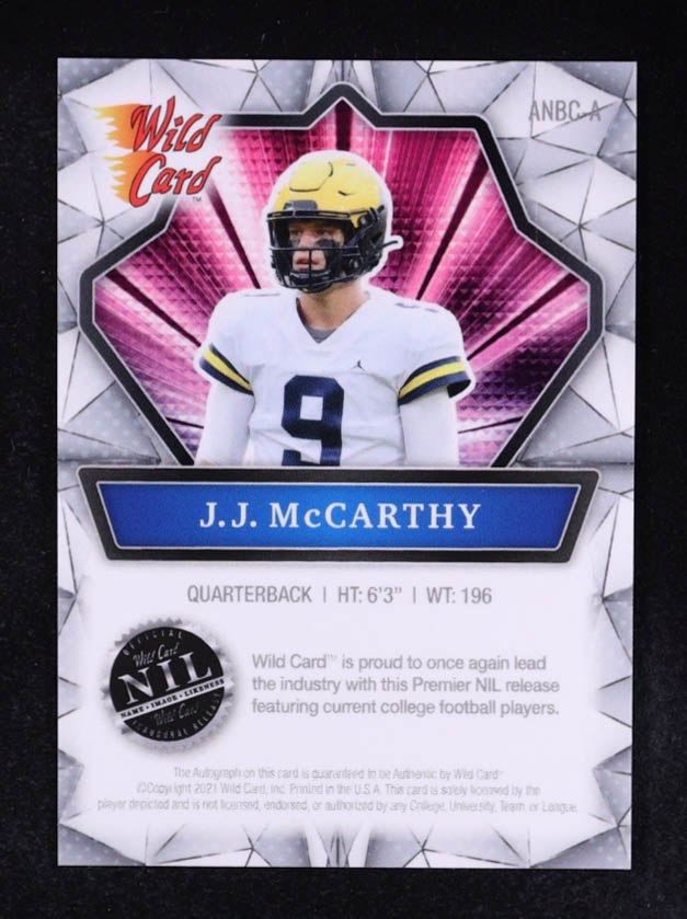 JJ McCarthy 2022 Wild Card Alumination NIL Retail Autographs Silver #ANBCA1 RC at PristineAuction.com JJ McCarthy 2022 Wild Card Alumination NIL Retail Autographs Silver #ANBCA1 RC at PristineAuction.com