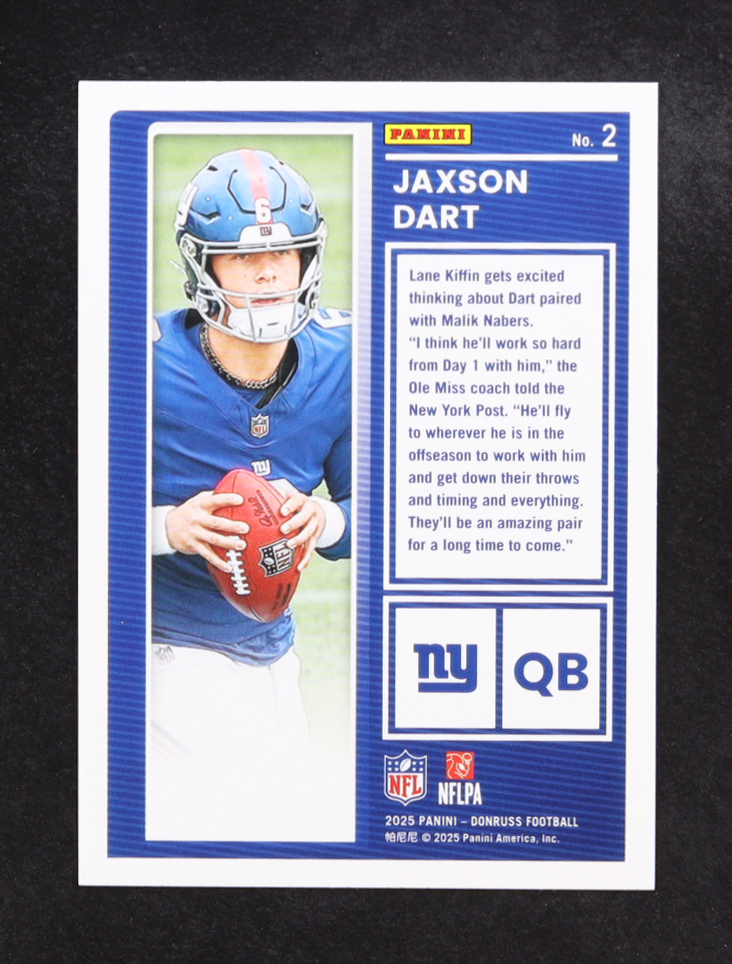 Jaxson Dart 2025 Donruss The Rookies #2 RC at PristineAuction.com Jaxson Dart 2025 Donruss The Rookies #2 RC at PristineAuction.com