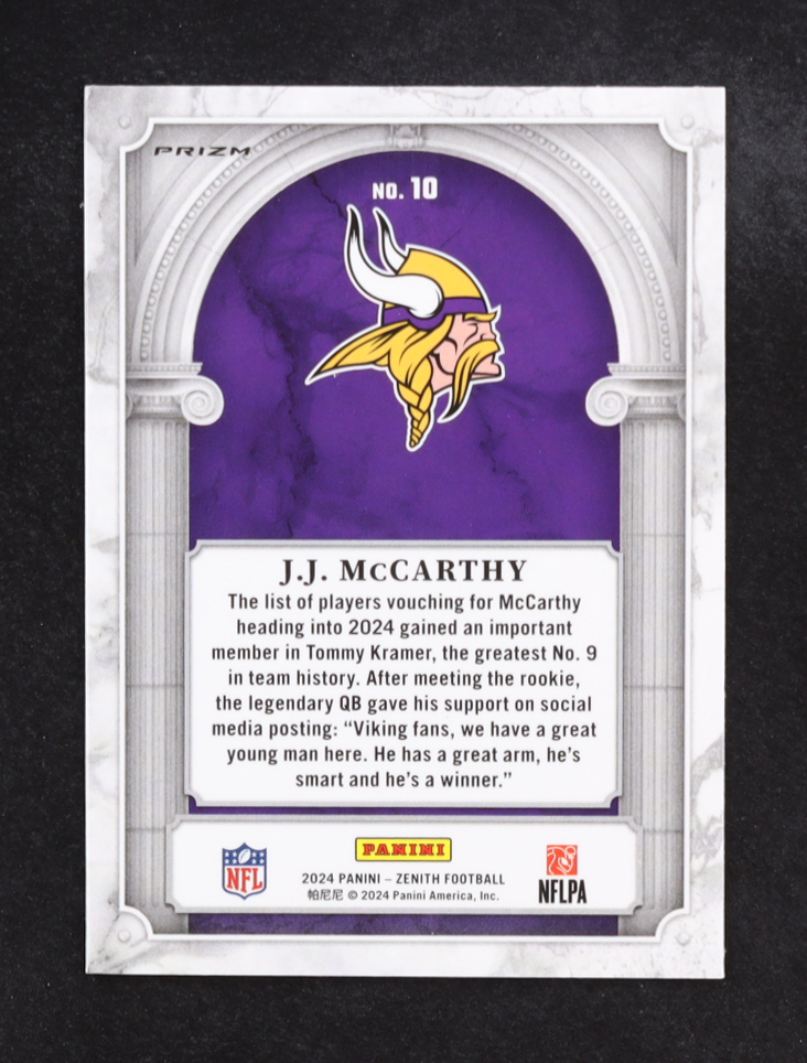 J.J. McCarthy 2024 Zenith Z Marquee Orange #10 RC at PristineAuction.com J.J. McCarthy 2024 Zenith Z Marquee Orange #10 RC at PristineAuction.com