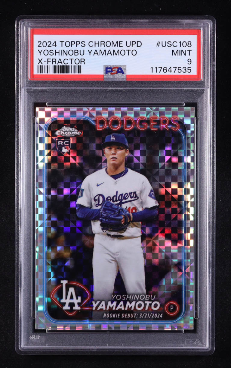 Yoshinobu Yamamoto 2024 Topps Chrome Update X-Fractors #USC108 RC (PSA 9) at PristineAuction.com Yoshinobu Yamamoto 2024 Topps Chrome Update X-Fractors #USC108 RC (PSA 9) at PristineAuction.com