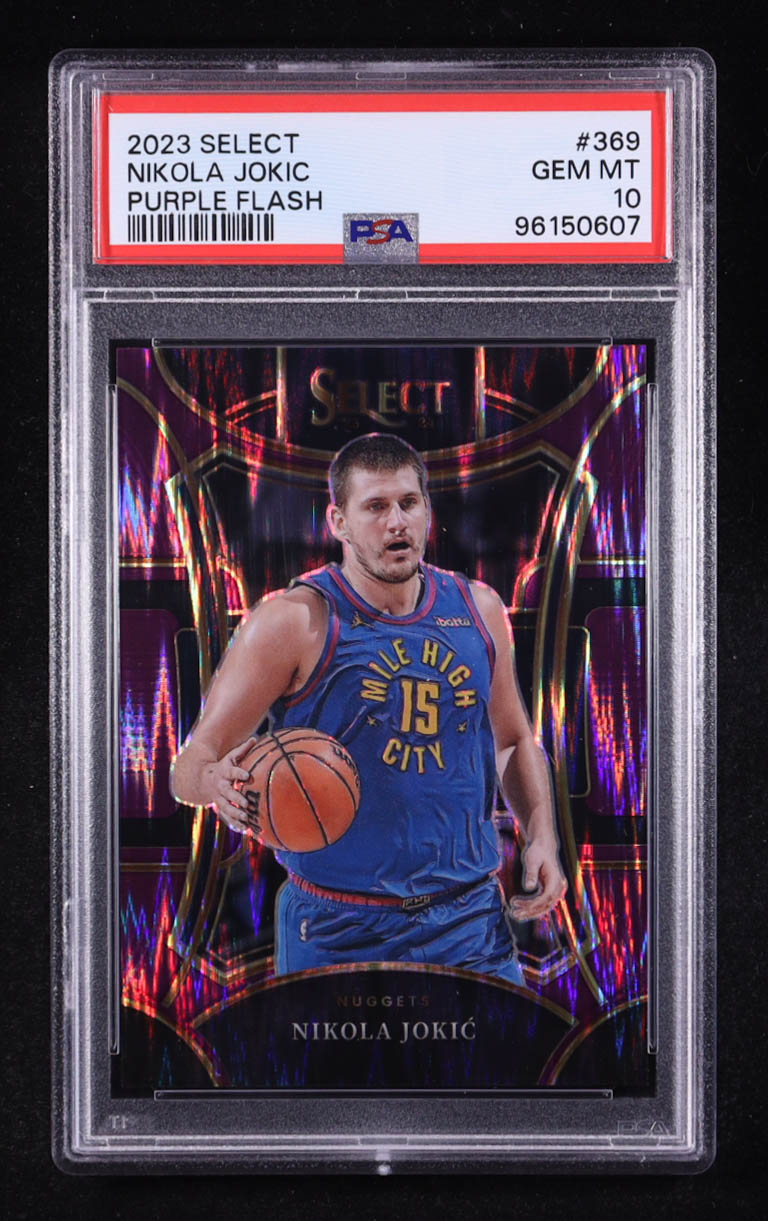 Nikola Jokic 2023-24 Select Prizms Purple Flash #369 #107/175 (PSA 10) at PristineAuction.com Nikola Jokic 2023-24 Select Prizms Purple Flash #369 #107/175 (PSA 10) at PristineAuction.com