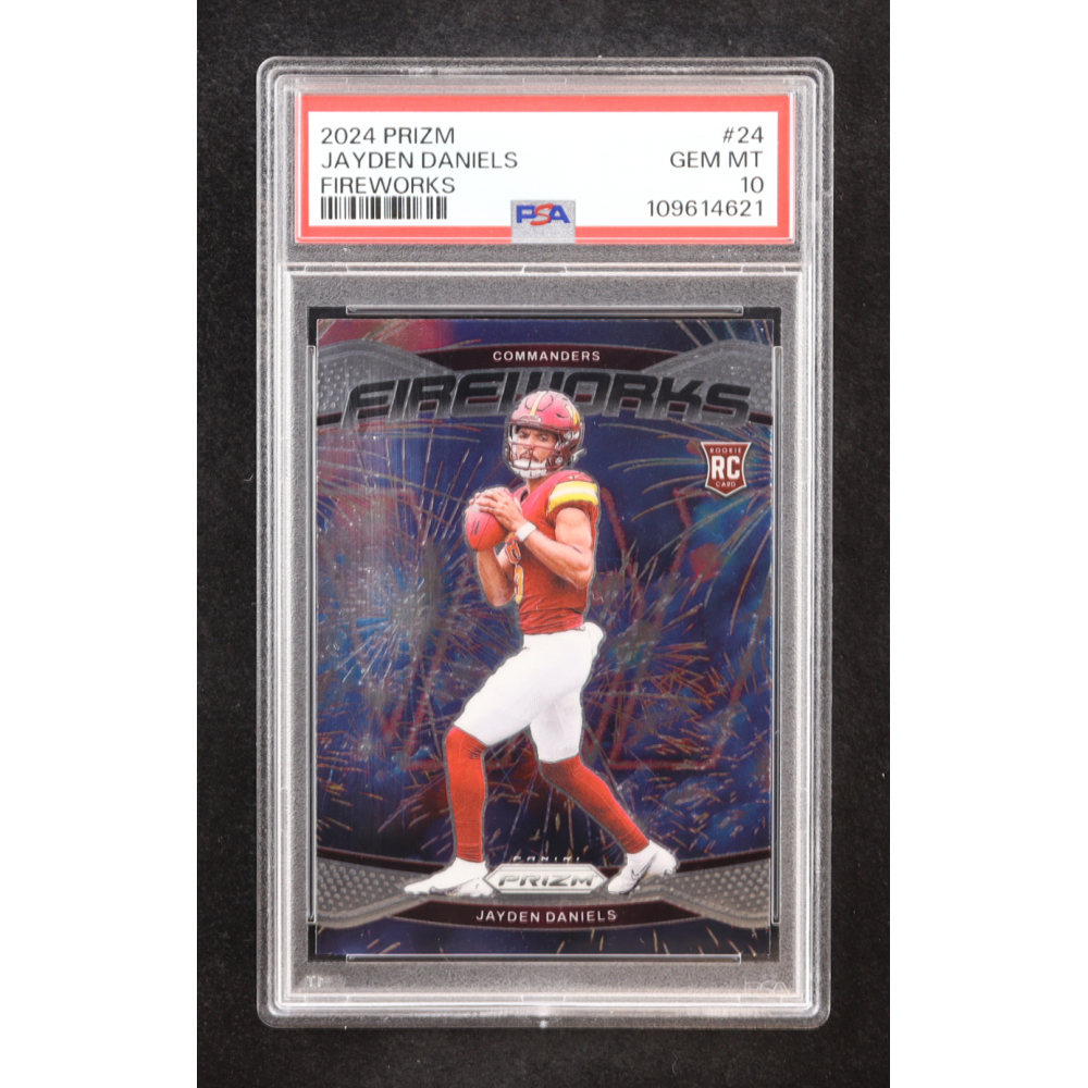 Jayden Daniels 2024 Panini Prizm Fireworks #24 RC (PSA 10) at PristineAuction.com