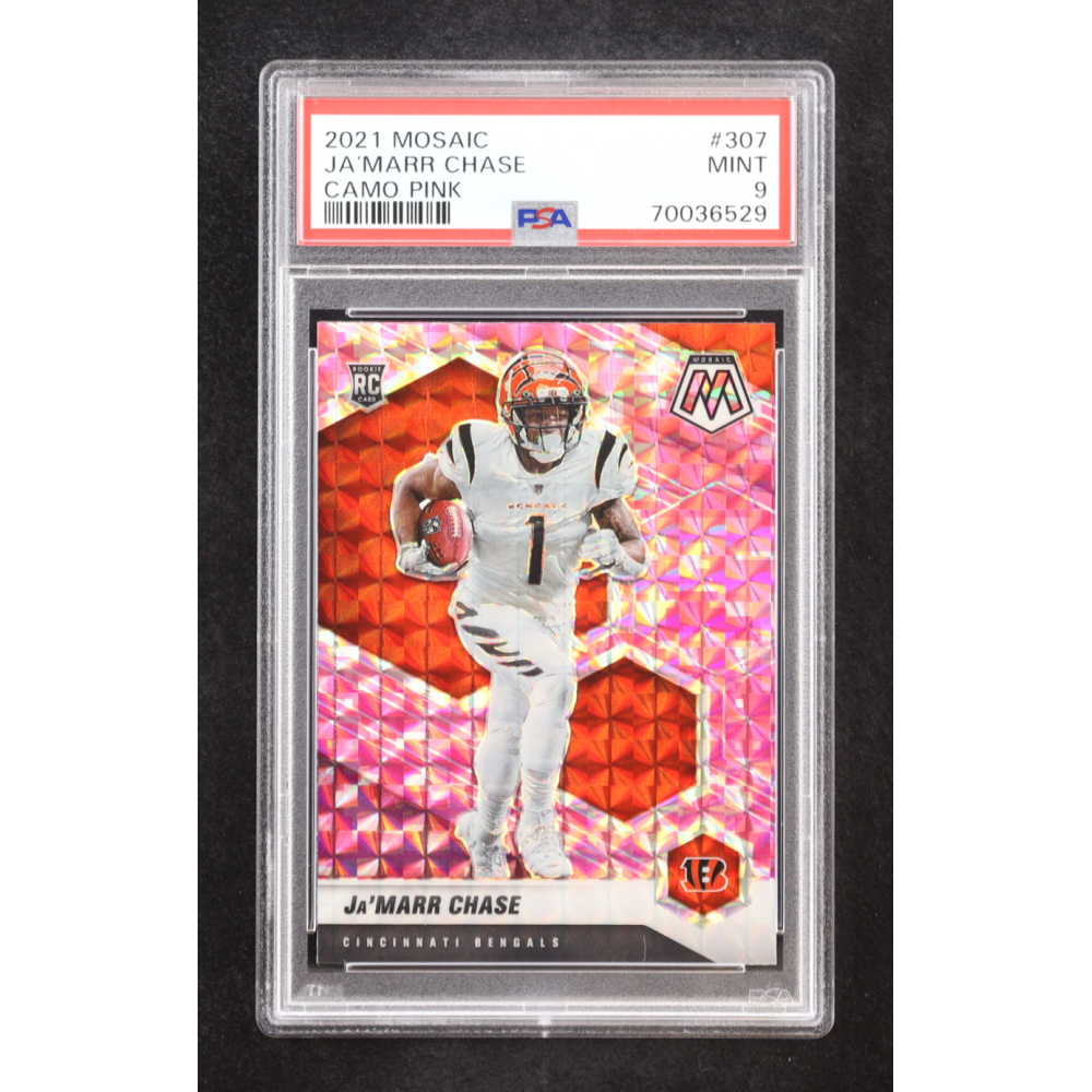 Ja'Marr Chase 2021 Panini Mosaic Mosaic Camo Pink #307 RC (PSA 10) at PristineAuction.com