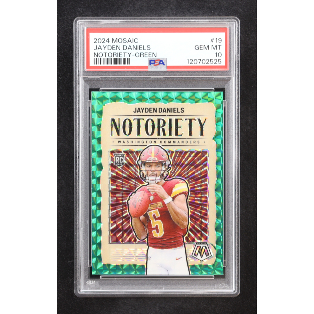 Jayden Daniels 2024 Panini Mosaic Notoriety Mosaic Green #19 RC (PSA 10) at PristineAuction.com