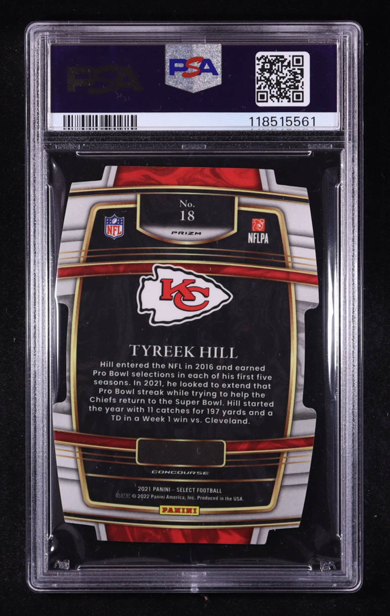 Tyreek Hill 2021 Panini Select Die-Cut Zebra Prizm #18 (PSA 10) at PristineAuction.com Tyreek Hill 2021 Panini Select Die-Cut Zebra Prizm #18 (PSA 10) at PristineAuction.com