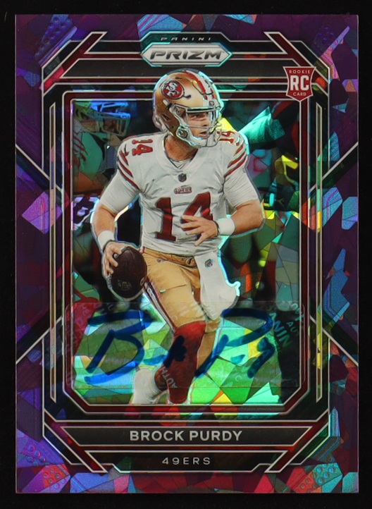 Brock Purdy Signed 2022 Panini Prizm Prizms Purple Ice #353 #197/225 RC (JSA) at PristineAuction.com Brock Purdy Signed 2022 Panini Prizm Prizms Purple Ice #353 #197/225 RC (JSA) at PristineAuction.com