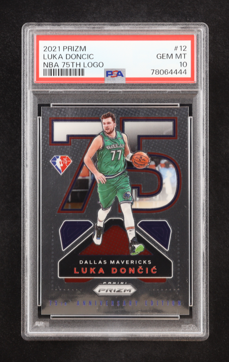 Luka Doncic 2021-22 Panini Prizm NBA 75th Logo #12 (PSA 10) at PristineAuction.com Luka Doncic 2021-22 Panini Prizm NBA 75th Logo #12 (PSA 10) at PristineAuction.com
