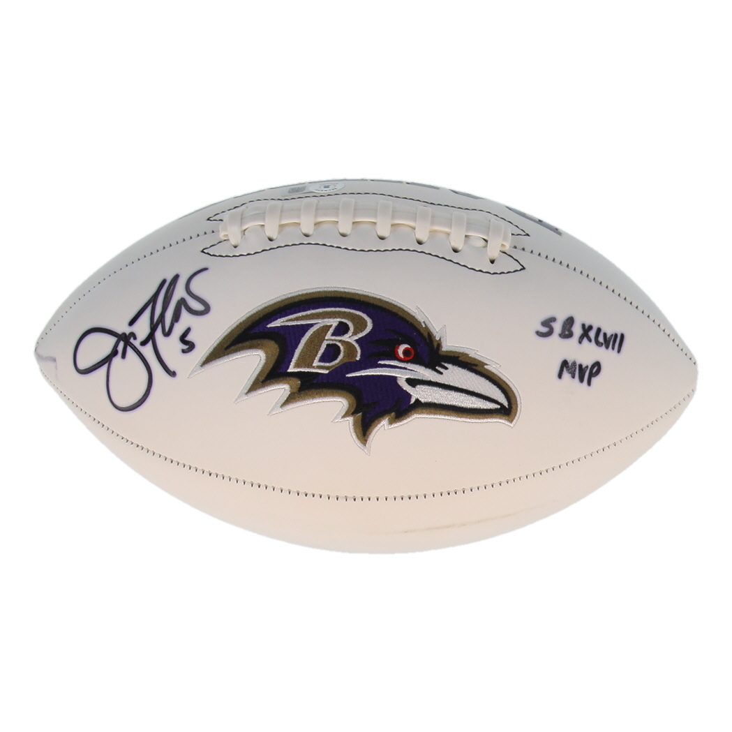 Joe Flacco Signed Ravens Logo Football Inscribed "SB XLVII MVP" (Beckett) at PristineAuction.com Joe Flacco Signed Ravens Logo Football Inscribed "SB XLVII MVP" (Beckett) at PristineAuction.com