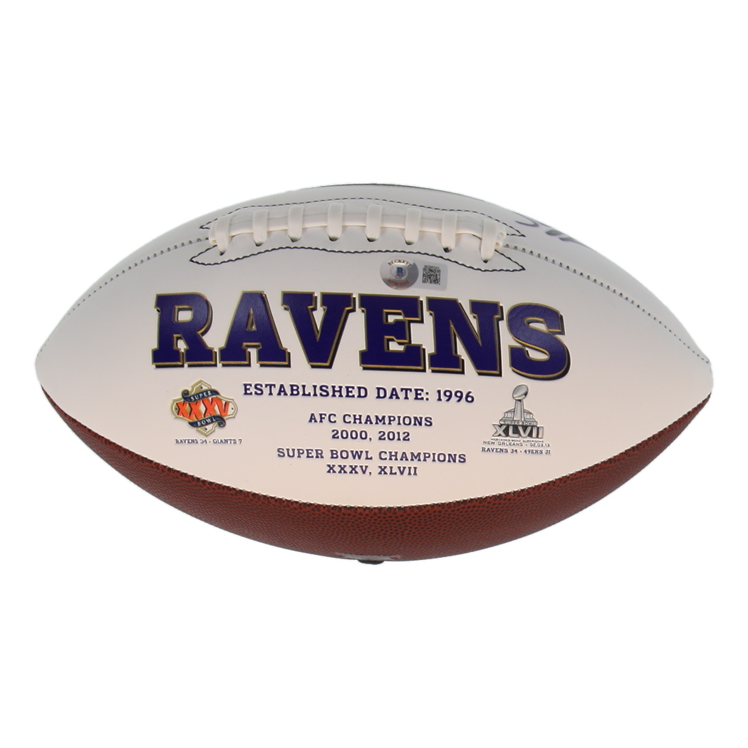 Joe Flacco Signed Ravens Logo Football Inscribed "SB XLVII MVP" (Beckett) at PristineAuction.com Joe Flacco Signed Ravens Logo Football Inscribed "SB XLVII MVP" (Beckett) at PristineAuction.com