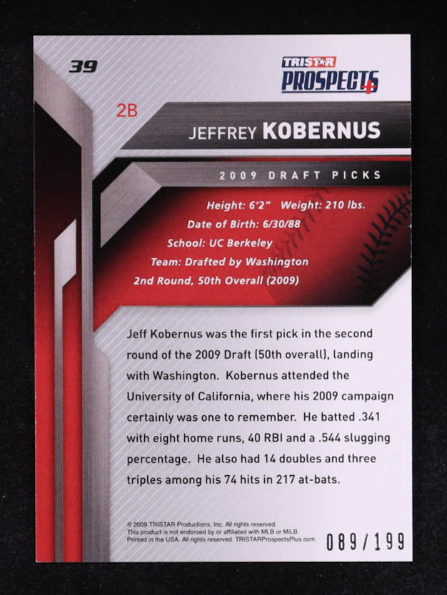 Jeffrey Kobernus 2009 TRISTAR Prospects Plus Autographs #39 RC #089/199 at PristineAuction.com Jeffrey Kobernus 2009 TRISTAR Prospects Plus Autographs #39 RC #089/199 at PristineAuction.com