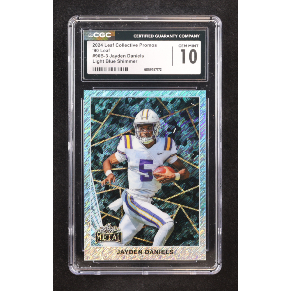Jayden Daniels 2024 Leaf Collective Promo '90 Leaf Shimmer Light Blue #90B3 RC (CGC 10) at PristineAuction.com