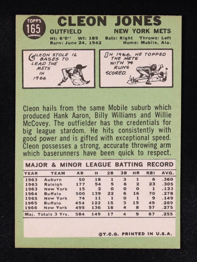 Cleon Jones 1967 Topps #165 at PristineAuction.com Cleon Jones 1967 Topps #165 at PristineAuction.com