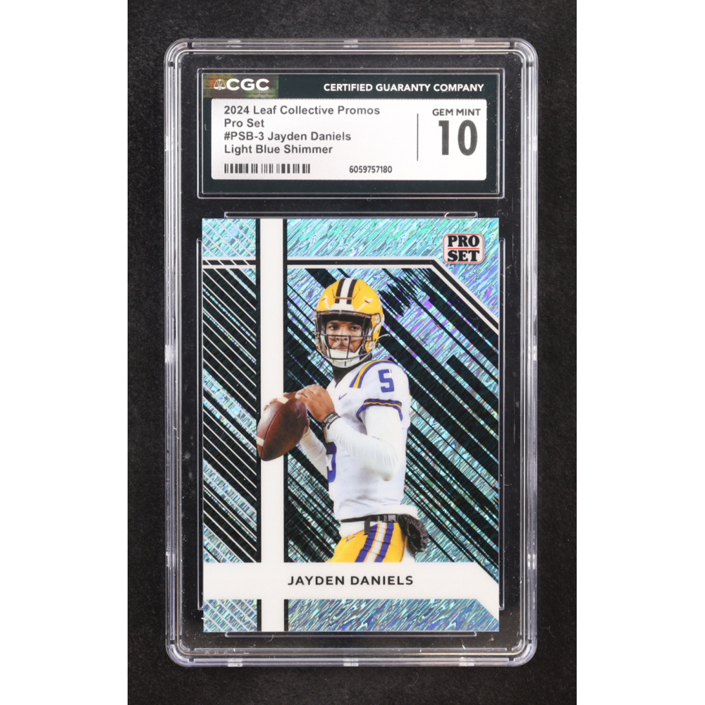 Jayden Daniels 2024 Leaf Collective Promo Pro Set Shimmer Light Blue #PSB3 RC (CGC 10) at PristineAuction.com