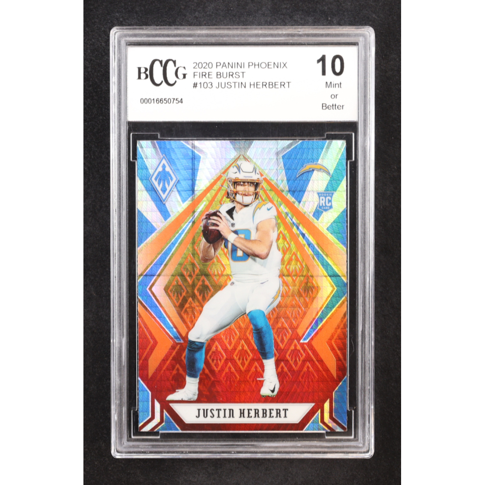 Justin Herbert 2020 Panini Phoenix Fire Burst #103 RC (BCCG 10) at PristineAuction.com