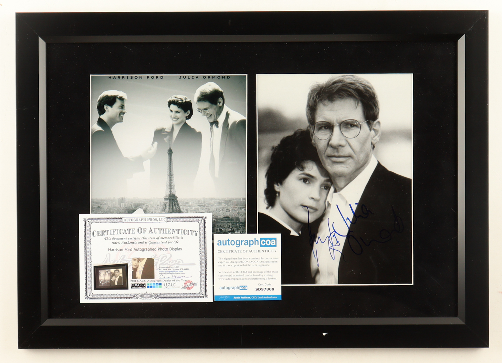 Harrison Ford & Julia Ormond Signed "Sabrina" Custom Framed Photo Display (AutographCOA & AutographPros) at PristineAuction.com Harrison Ford & Julia Ormond Signed "Sabrina" Custom Framed Photo Display (AutographCOA & AutographPros) at PristineAuction.com