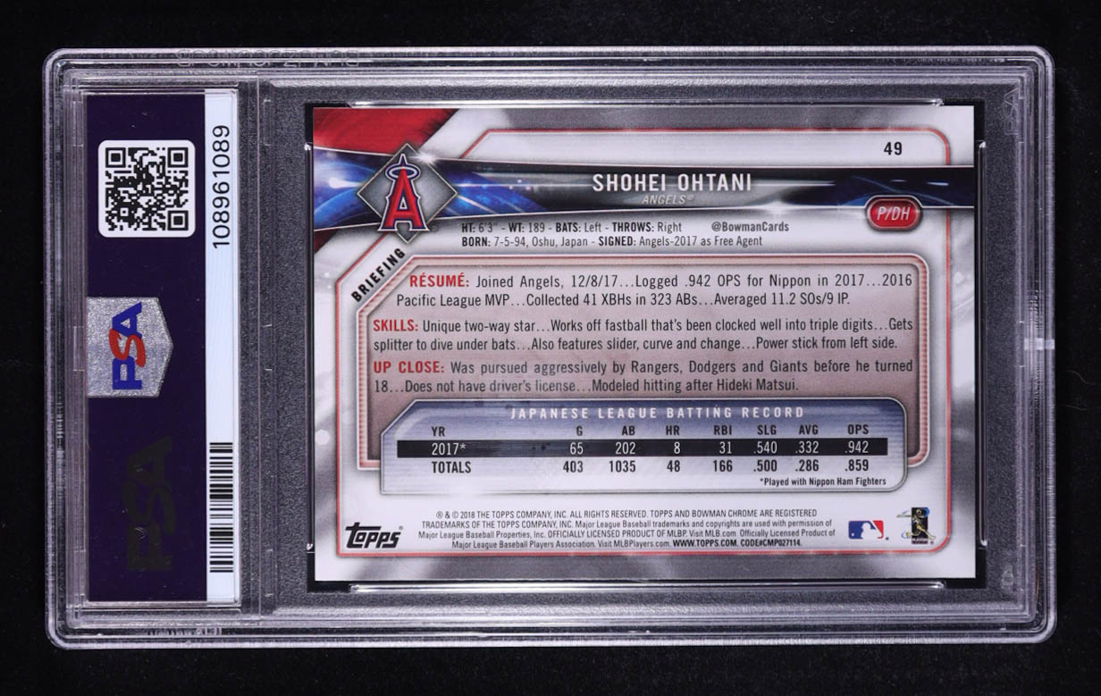 Shohei Ohtani 2018 Topps Bowman #49 RC (PSA 9) at PristineAuction.com Shohei Ohtani 2018 Topps Bowman #49 RC (PSA 9) at PristineAuction.com